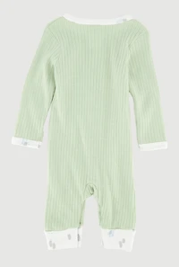 Baby Boys 0-9M Patterned Trim Rib Knit Jumpsuit with Hat, Green, Size 3-6M