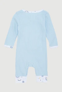 Baby Boys 0-9M Ribbed Knit Patterned Jumpsuit with Hat, Blue, Size 0-3M