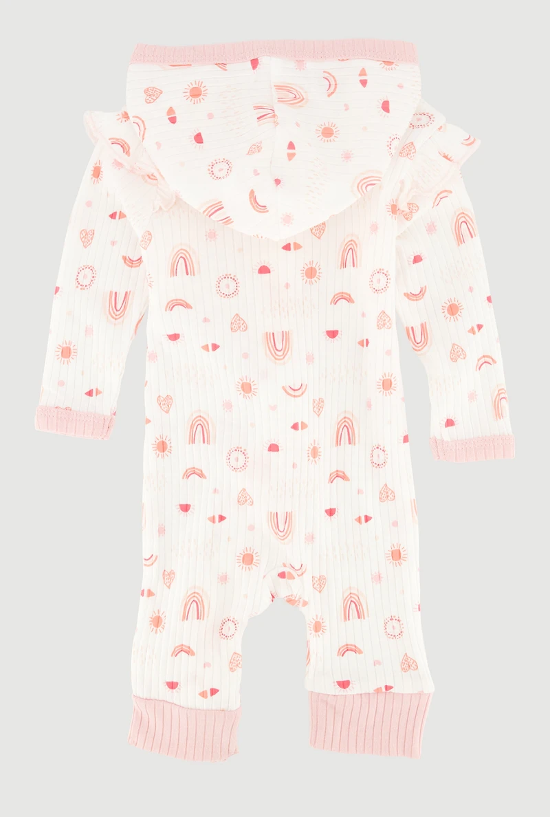 Baby Girls 0-9M Hearts and Rainbow Graphic Hooded Jumpsuit