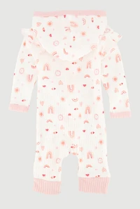 Baby Girls 0-9M Hearts and Rainbow Graphic Hooded Jumpsuit