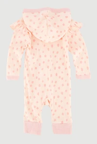 Baby Girls 0-9M Floral Graphic Polka Dot Print Hooded Jumpsuit, Pink, Size 6-9M