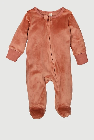 Baby Girls 0-9M Velour Footed Jumpsuit