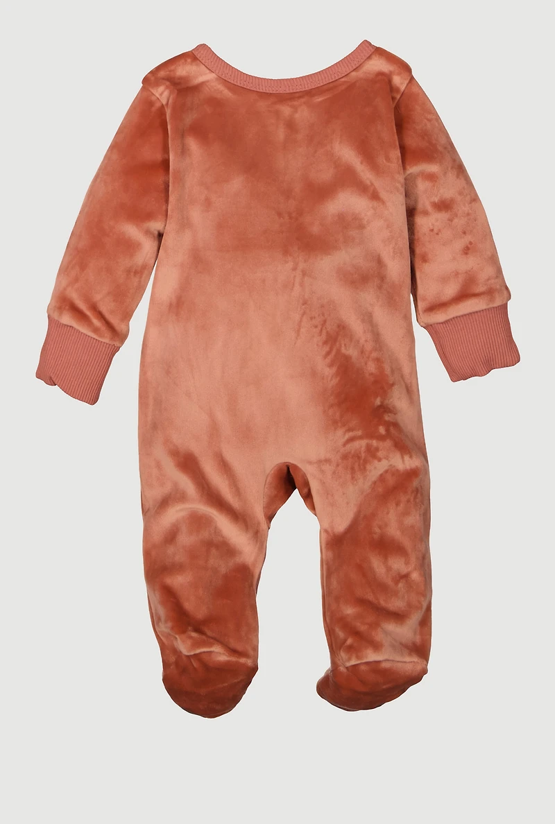 Baby Girls 0-9M Velour Footed Jumpsuit
