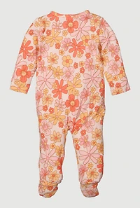 Baby Girls 0-9M Daisy Print Zip Front Footed Jumpsuit