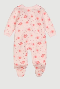 Baby Girls 0-9M Elephant Printed Pattern Quilted Footed Jumpsuit, Pink, Size 3-6M