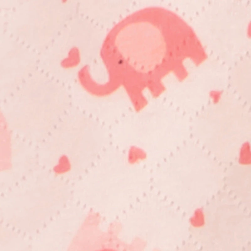 Baby Girls 0-9M Elephant Printed Pattern Quilted Footed Jumpsuit