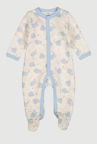 Baby Boys 0-9M Elephant Patterned Quilted Footed Jumpsuit, White, Size 6-9M