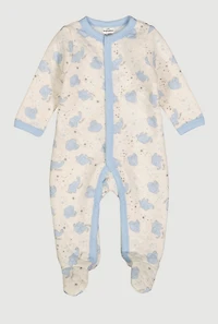 Baby Boys 0-9M Elephant Patterned Quilted Footed Jumpsuit