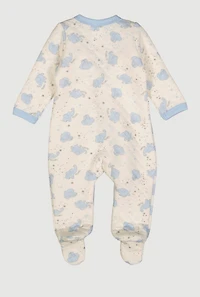 Baby Boys 0-9M Elephant Patterned Quilted Footed Jumpsuit, White, Size 6-9M