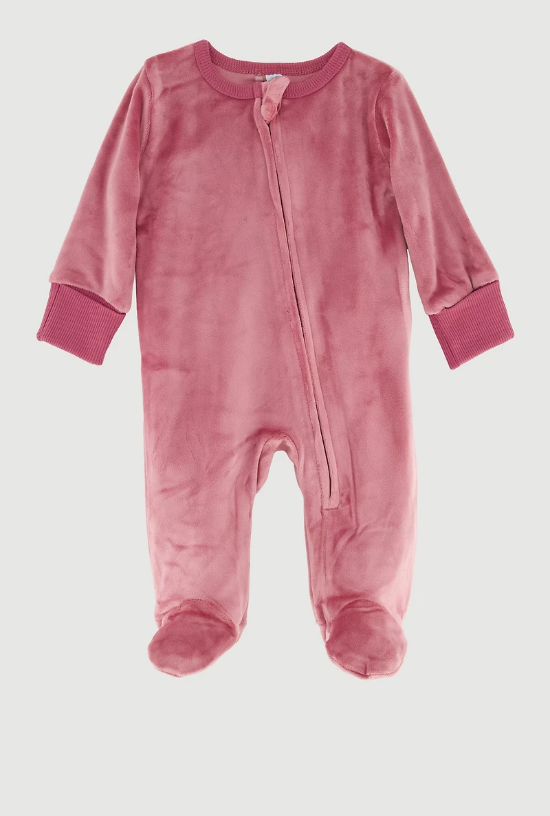 Baby Girls 0-9M Solid Velour Footed Jumpsuit, Pink, Size 0-3M