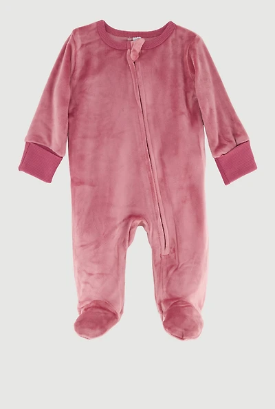 Baby Girls 0-9M Solid Velour Footed Jumpsuit, Pink, Size 0-3M