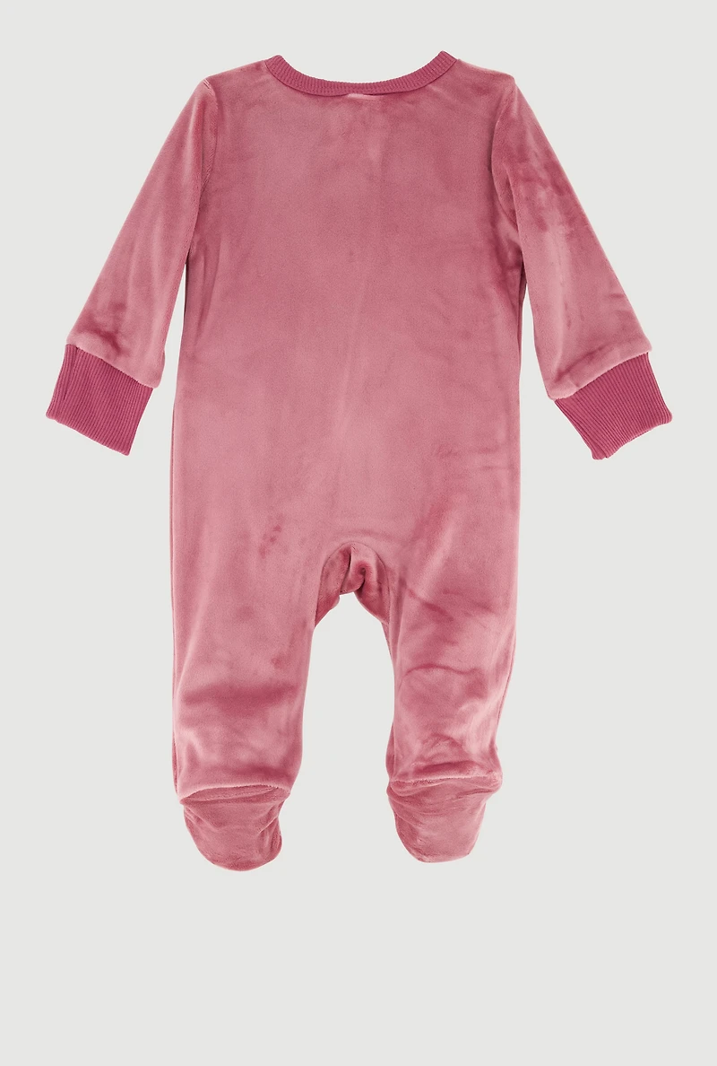 Baby Girls 0-9M Solid Velour Footed Jumpsuit