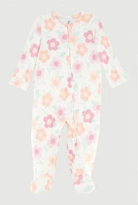 Baby Girls 0-9M Soft Knit Floral Print Footed Jumpsuit, Multi, Size 6-9M