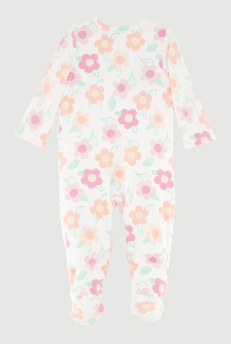 Baby Girls 0-9M Soft Knit Floral Print Footed Jumpsuit, Multi,