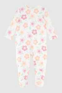 Baby Girls 0-9M Soft Knit Floral Print Footed Jumpsuit, Multi,