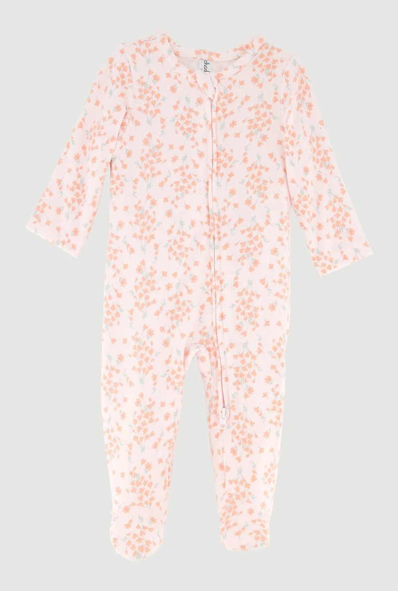 Baby Girls 0-9M Ditsy Floral Pattered Footed Jumpsuit, Pink,