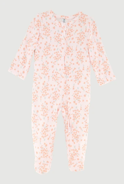 Baby Girls 0-9M Ditsy Floral Pattered Footed Jumpsuit, Pink,