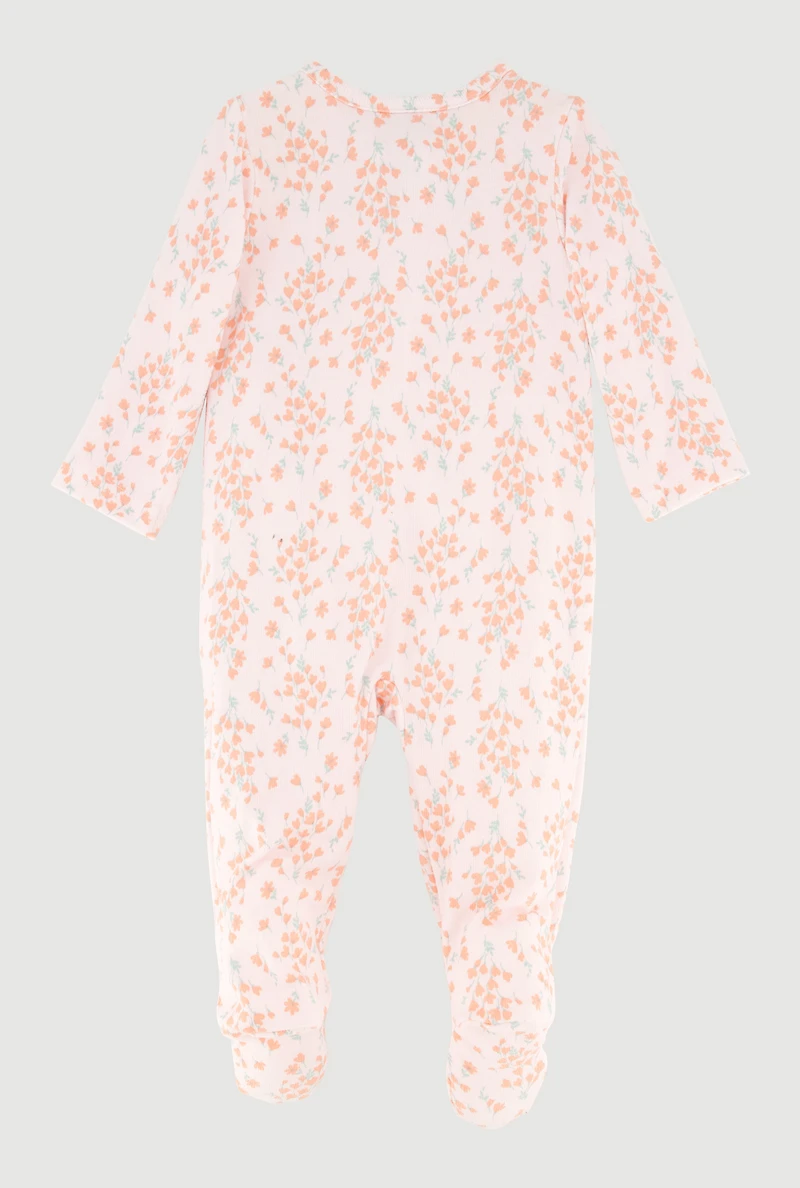 Baby Girls 0-9M Ditsy Floral Pattered Footed Jumpsuit, Pink,