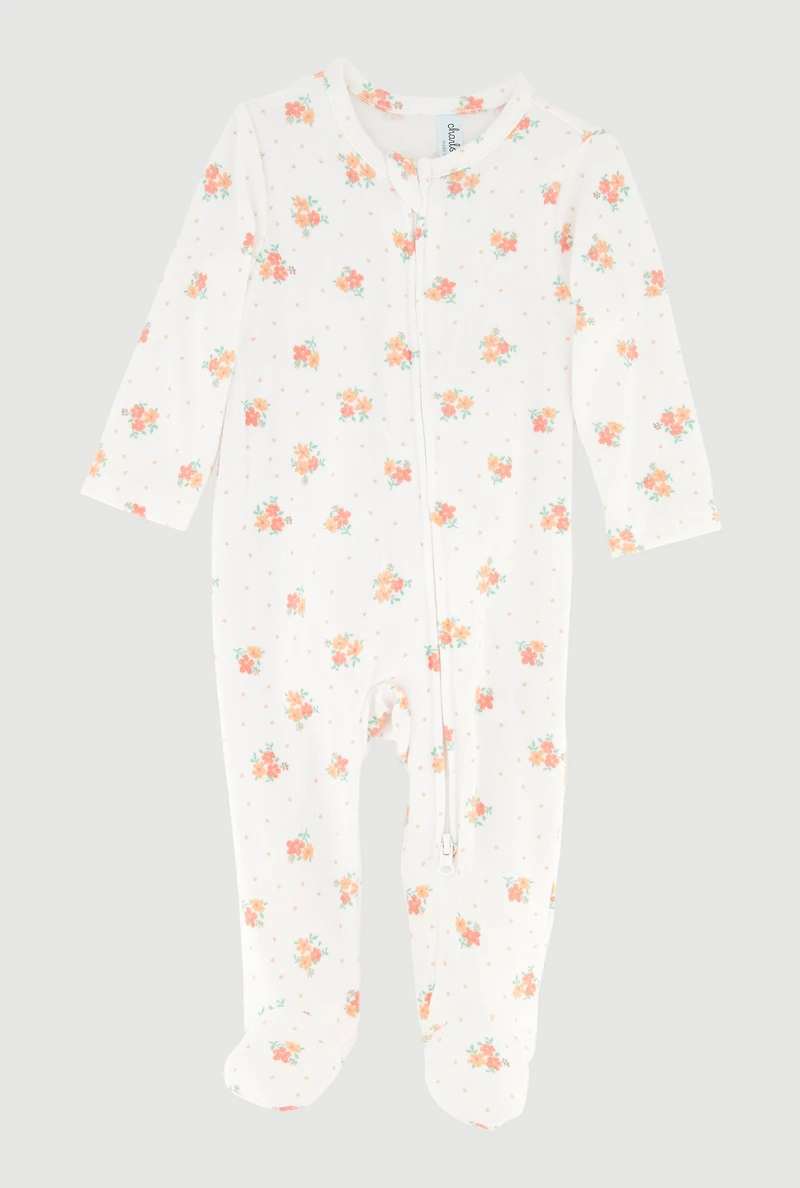 Baby Girls 0-9M Soft Knit Floral Print Footed Jumpsuit, Multi,