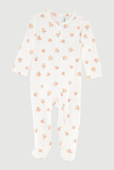 Baby Girls 0-9M Soft Knit Floral Print Footed Jumpsuit, Multi, Size 0-3M