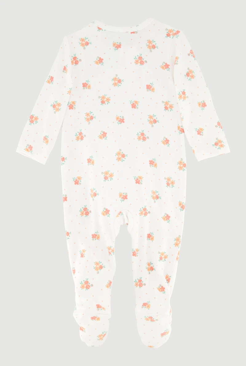 Baby Girls 0-9M Soft Knit Floral Print Footed Jumpsuit, Multi,