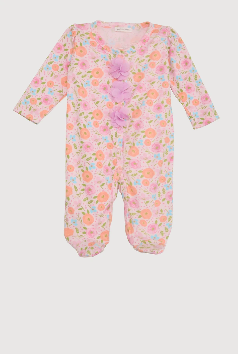 Baby Girls 0-9M 3D Flower Carnation Print Footed Onesie, Multi, Size 3-6M
