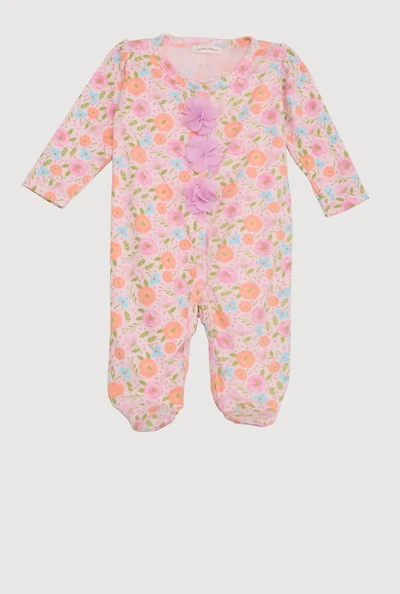 Baby Girls 0-9M 3D Flower Carnation Print Footed Onesie, Multi, Size 3-6M