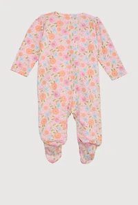 Baby Girls 0-9M 3D Flower Carnation Print Footed Onesie, Multi,