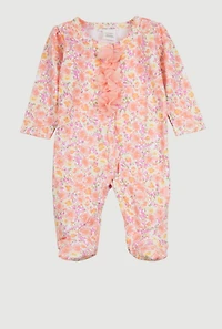 Baby Girls 0-9M 3D Floral Print Footed Jumpsuit, Multi, Size 0-3M