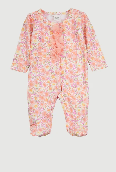 Baby Girls 0-9M 3D Floral Print Footed Jumpsuit, Pink, Size 0-3M
