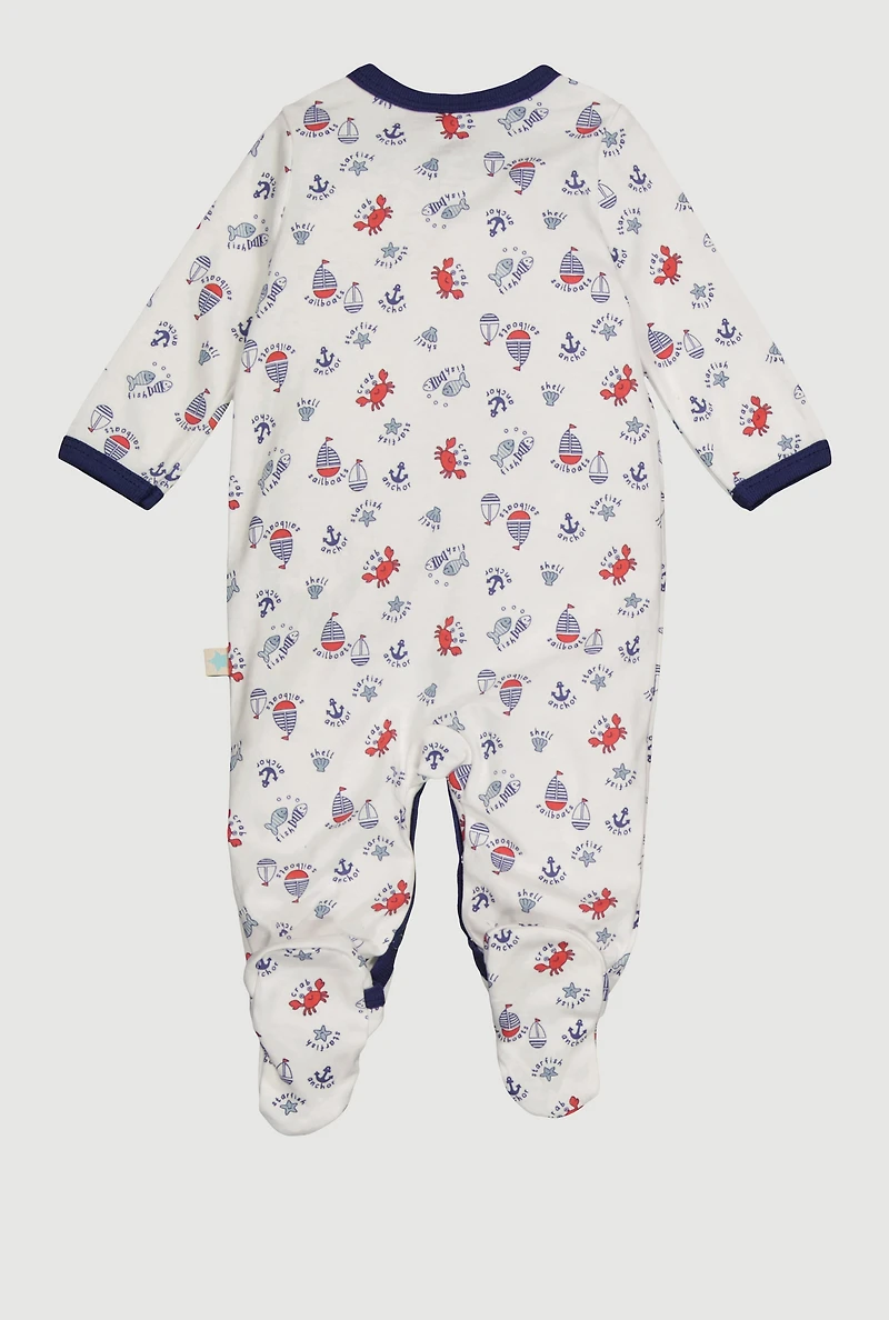 Baby Boys 0-9M Sailboats Print Footed Jumpsuit and Hat