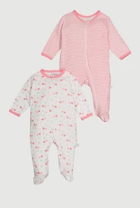 Baby Girls 0-9M Pattered Footed Jumpsuits 2 Pack, Pink, Size 6-9M