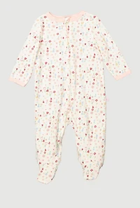 Baby Girls 0-9M Flower Print Footed Jumpsuit, White, Size 0-3M