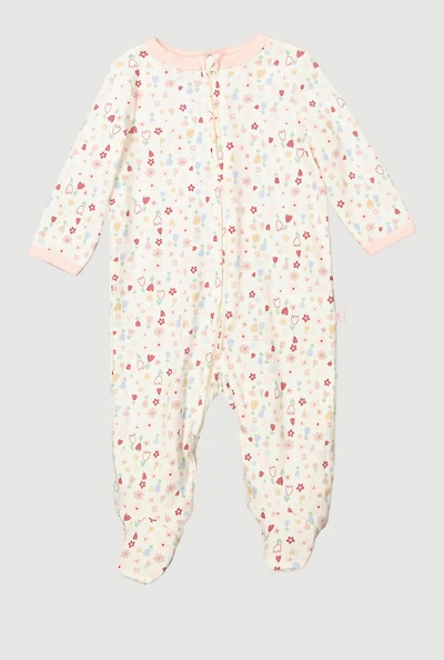Baby Girls 0-9M Flower Print Footed Jumpsuit, White, Size 3-6M