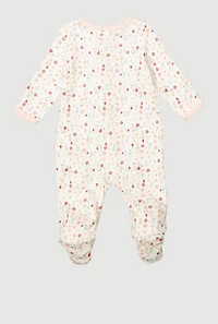 Baby Girls 0-9M Flower Print Footed Jumpsuit, White, Size 0-3M