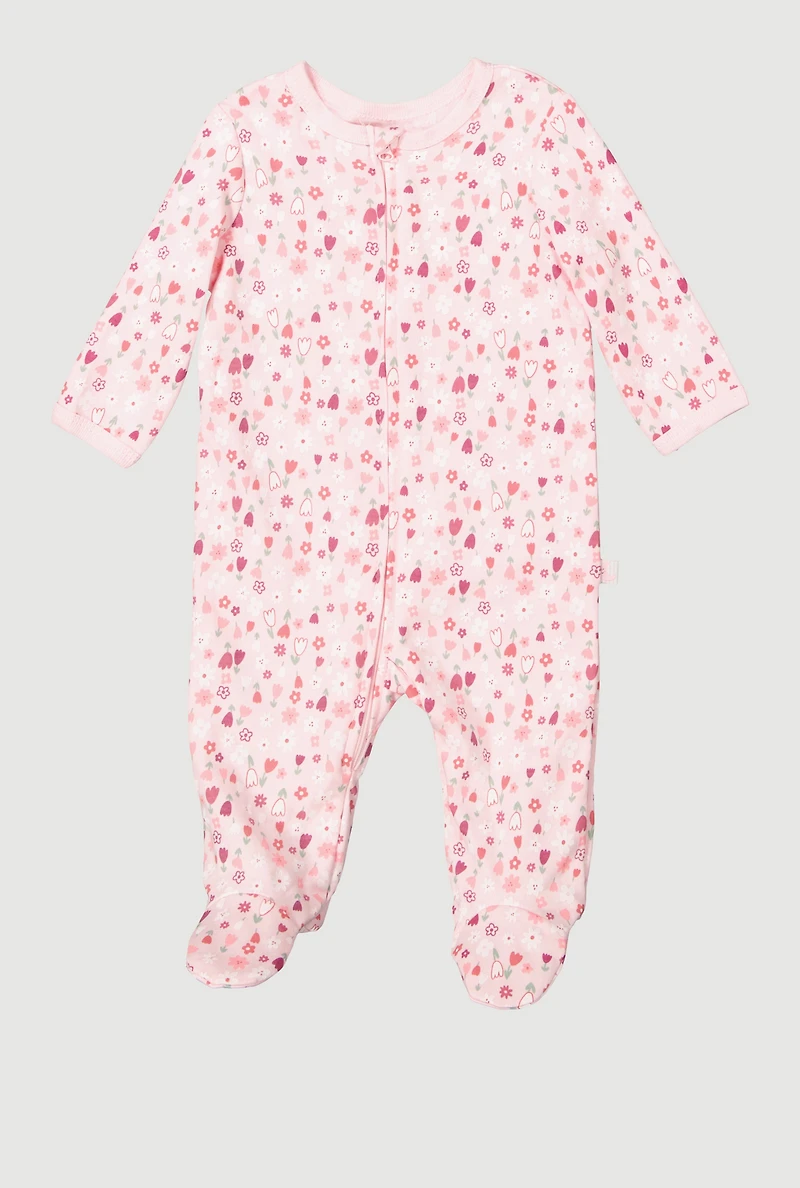Baby Girls 0-9M Flower Print Footed Jumpsuit, Pink, Size 3-6M