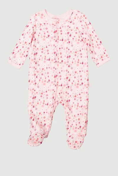Baby Girls 0-9M Flower Print Footed Jumpsuit, Pink, Size 3-6M