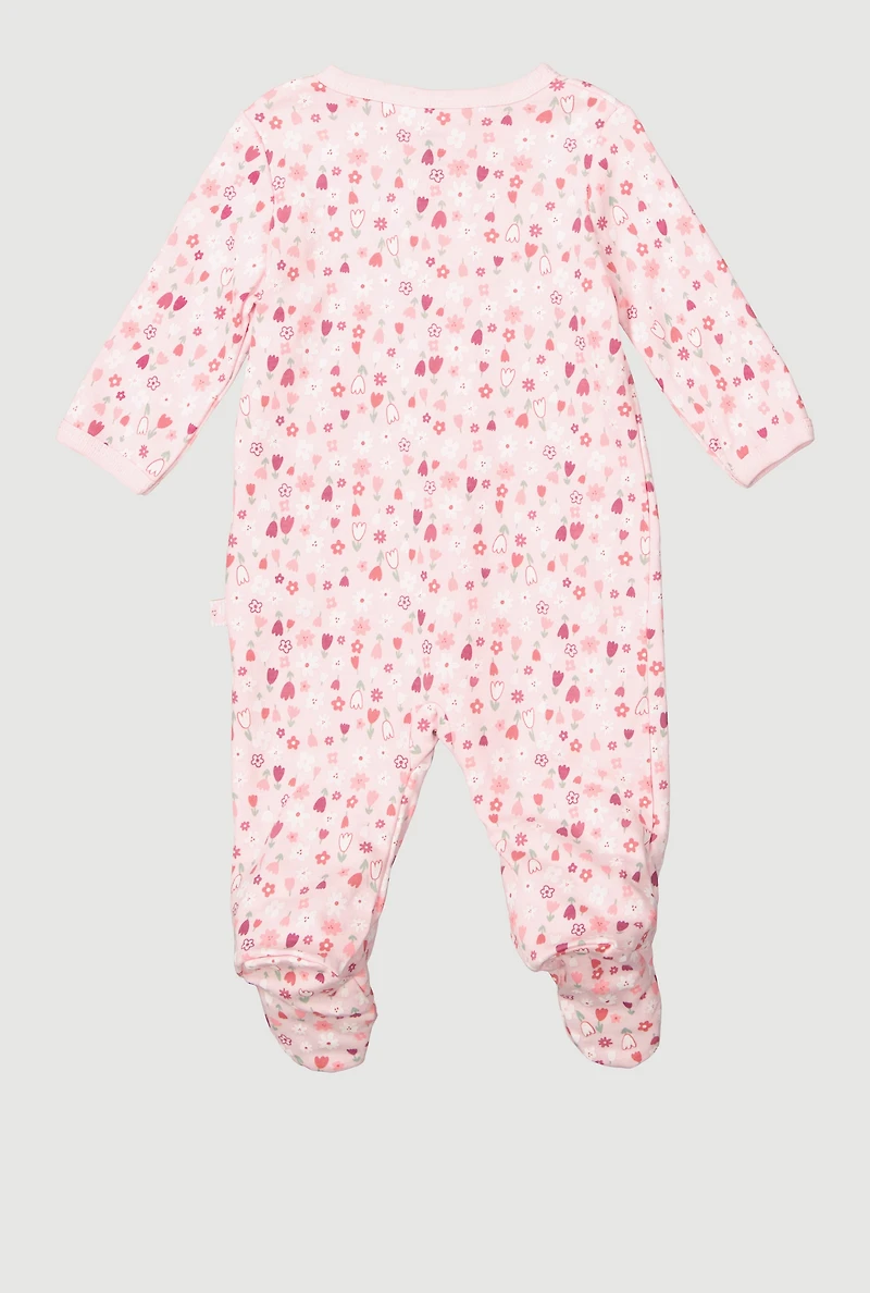 Baby Girls 0-9M Flower Print Footed Jumpsuit, Pink, Size 3-6M