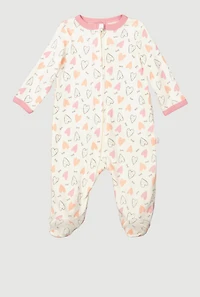 Baby Girls 0-9M Love Hearts Graphic Footed Jumpsuit, White,