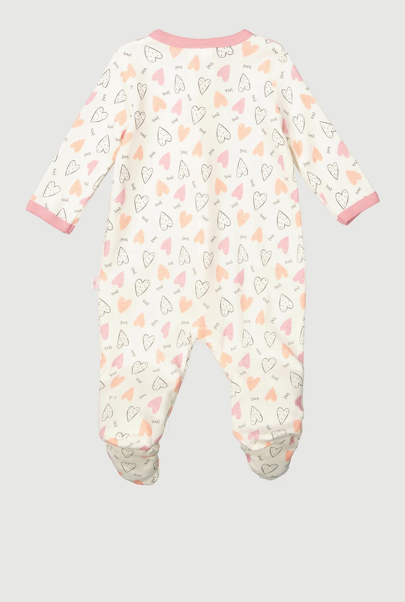 Baby Girls 0-9M Love Hearts Graphic Footed Jumpsuit, White,
