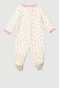 Baby Girls 0-9M Love Hearts Graphic Footed Jumpsuit, White,