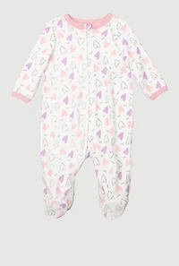 Baby Girls 0-9M Love Hearts Graphic Footed Jumpsuit, White, Size 3-6M