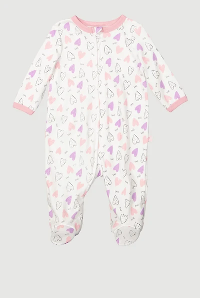 Baby Girls 0-9M Love Hearts Graphic Footed Jumpsuit, White, Size 0-3M