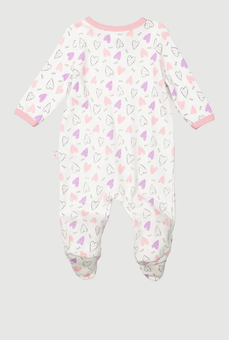 Baby Girls 0-9M Love Hearts Graphic Footed Jumpsuit, White, Size 3-6M