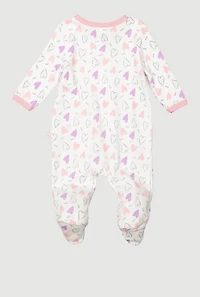 Baby Girls 0-9M Love Hearts Graphic Footed Jumpsuit, White, Size 3-6M