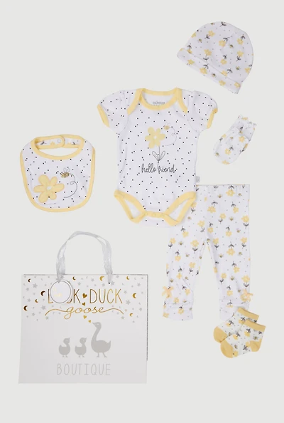 Baby Girls 0-9M Hello Friend Bodysuit with Leggings and Hat Gift Set