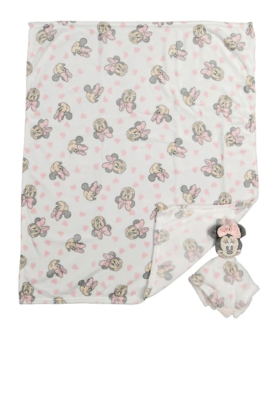 Baby Girls Minnie Mouse Blanket and Teething Lovey Set, Multi