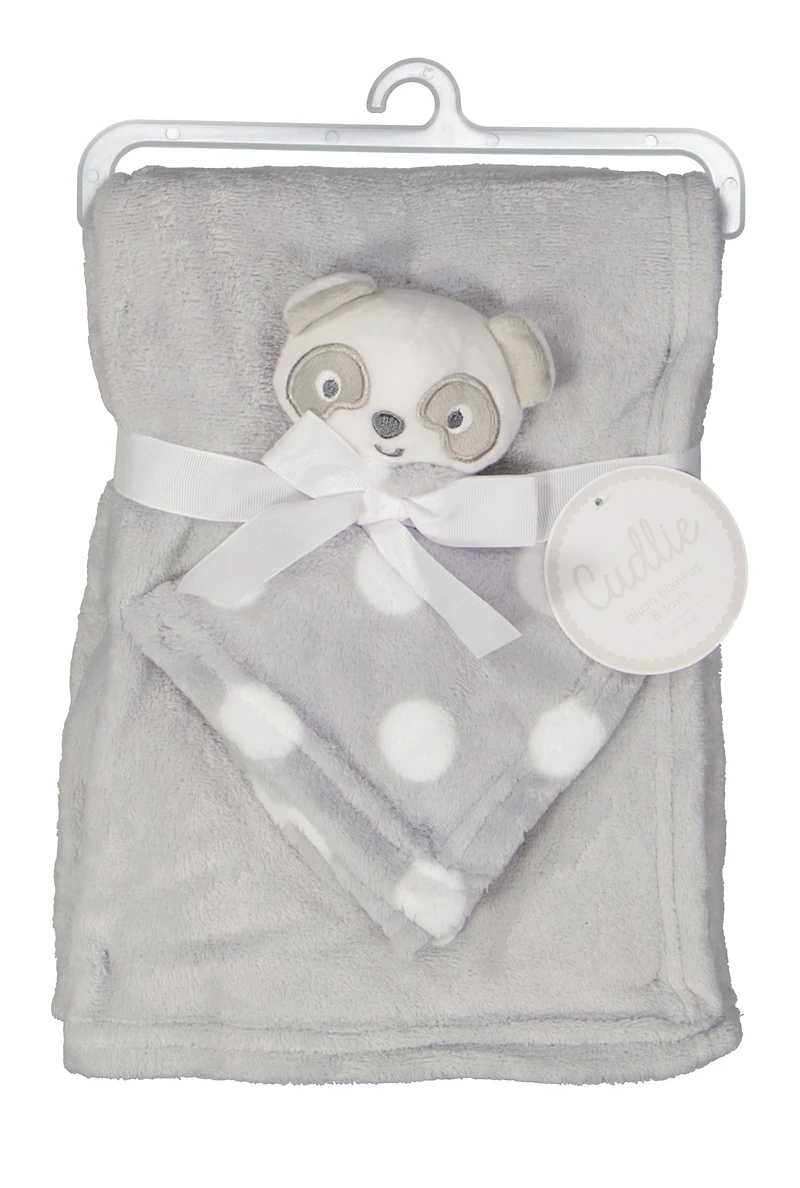 Baby Solid Plush Blanket with Bear Lovey, Grey