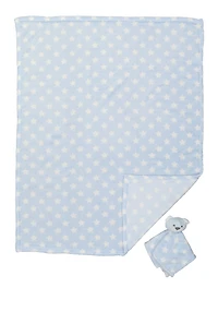 Baby Boys Plush Star Graphic Blanket with Bear Lovey