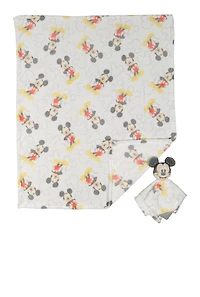 Baby Boys Mickey Mouse Plush Blanket and Teething Lovey, White